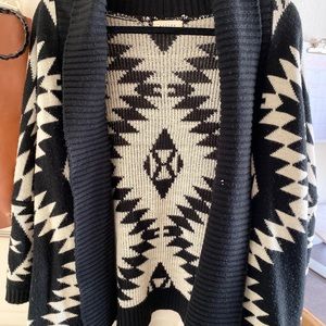 Tribal print black/white knit sweater cardigan